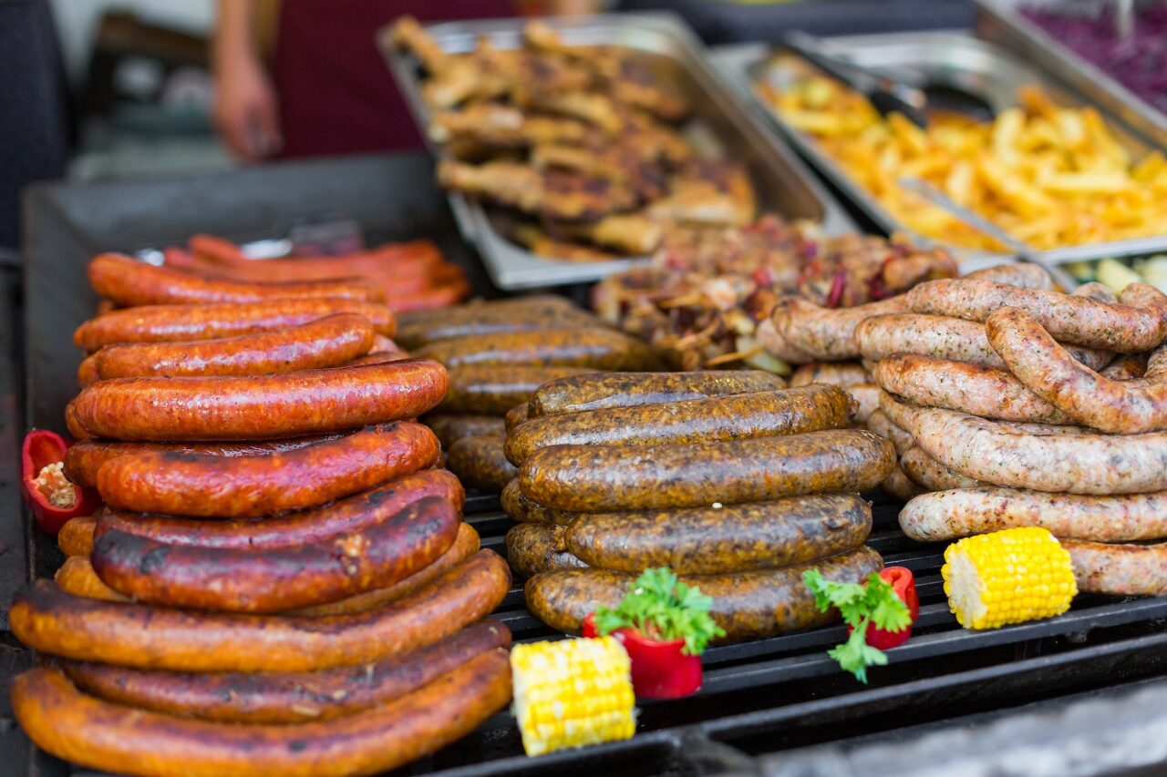 Traditional Hungarian food festival on street market. Fair in Budapest. Street food.